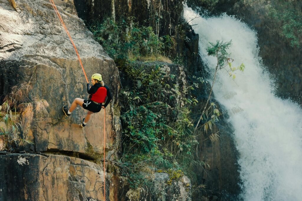 a person rock climbing