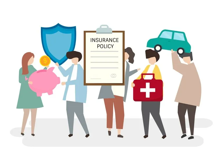 Illustration showing FintechZoom's best insurance options: health, auto, life, and savings.