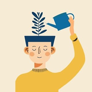 Person watering a plant from their head, illustrating 'self-control is strength. calmness is mastery. you - tymoff.