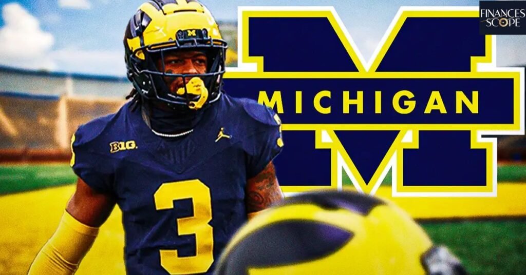 Logo:34nudidlysi= Michigan Football" - Image showing a Michigan football player in uniform