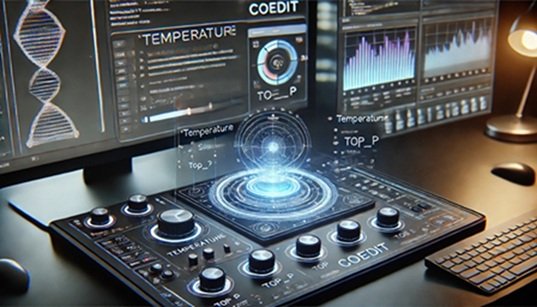 Interface of the Coedit model showing how to use temperature and top_p settings for content customization.